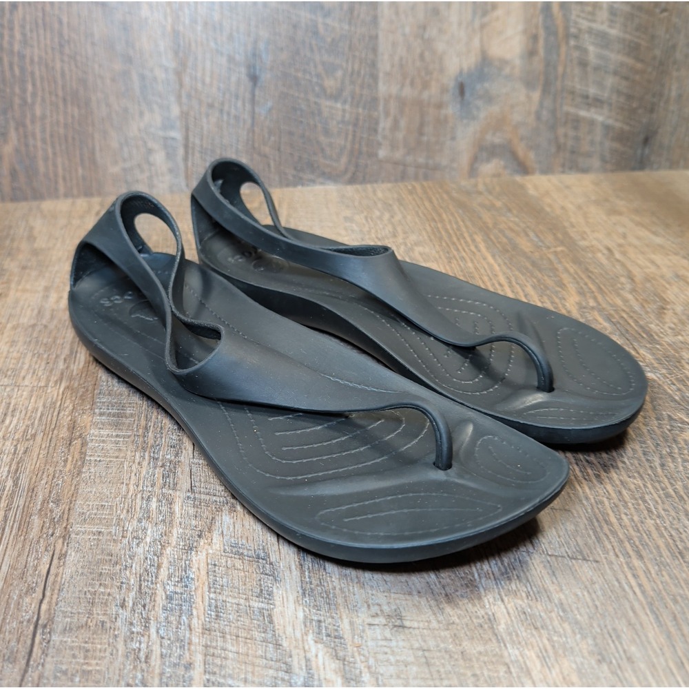 Crocs Sexi Flip Flop Sandals Womens Size 9 Black Serena T-Strap Thong Slip On